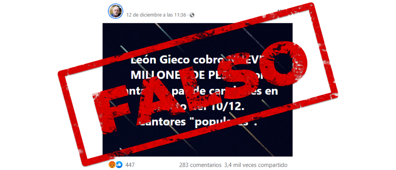 Es falso que León Gieco cobró $ 9 millones por cantar en el “Festival de la Democracia”