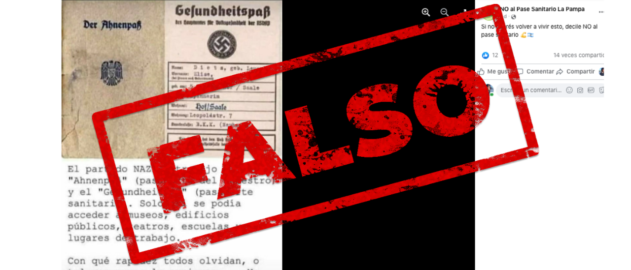 El pasaporte de salud de la Alemania nazi no es comparable con el pase sanitario por coronavirus en la Argentina