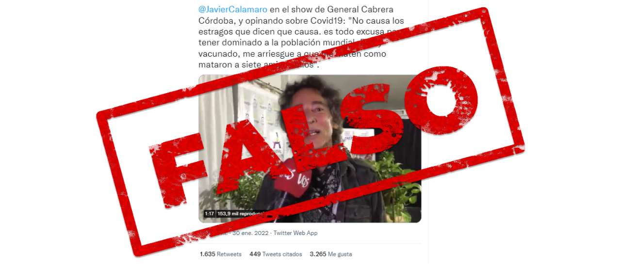 Son falsas las afirmaciones de Javier Calamaro sobre el coronavirus y las vacunas contra la COVID-19