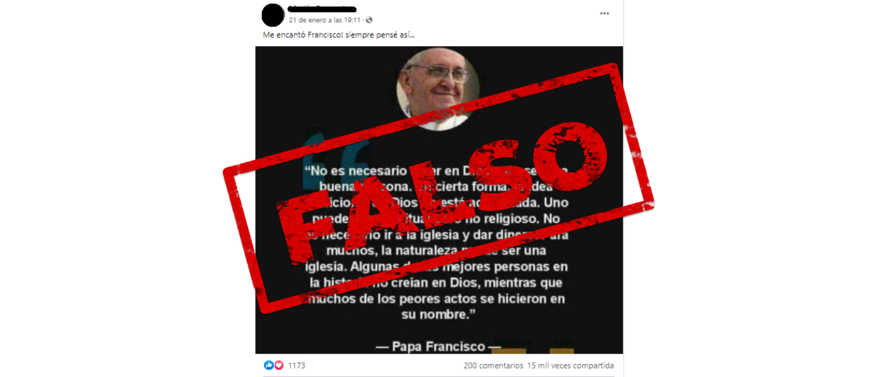 No, el Papa Francisco no dijo que “no es necesario creer en Dios para ser buena persona”