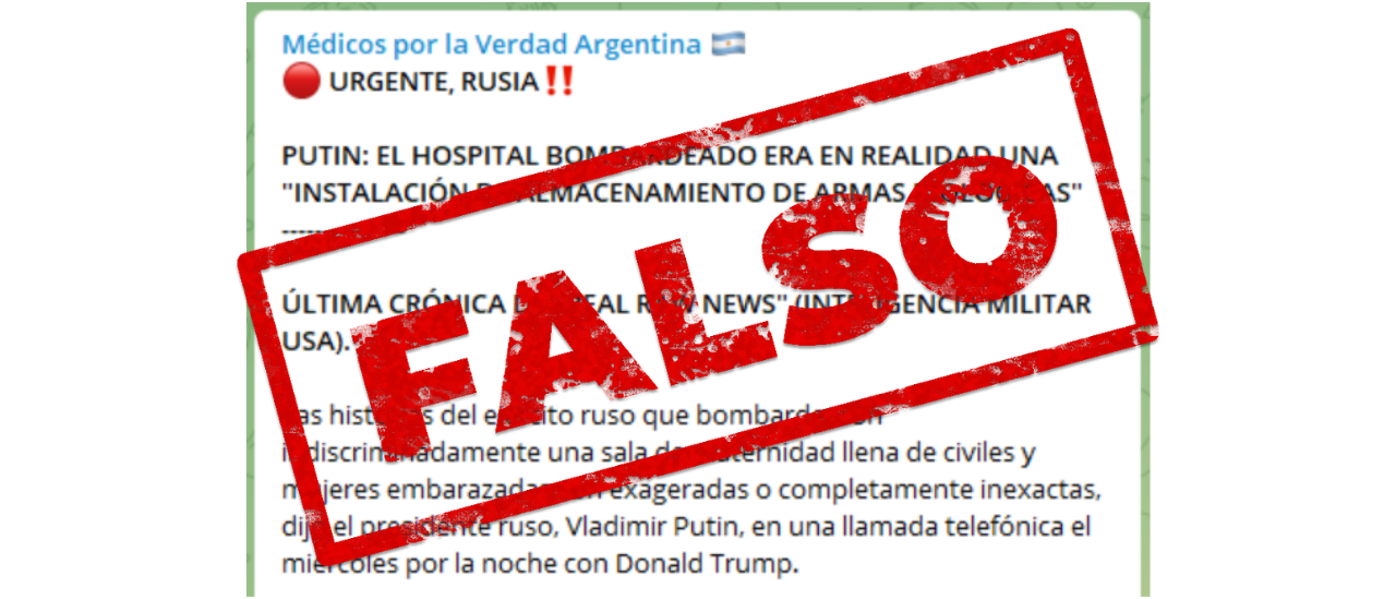 El canal de Telegram "Médicos por la Verdad Argentina": de desinformar sobre la COVID-19 a desinformar a favor de Putin