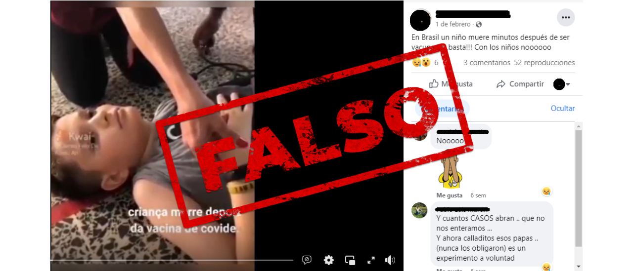 Es falso el video que muestra la supuesta muerte de un niño en Brasil tras aplicarse la vacuna contra la COVID-19