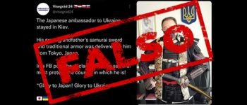 No, la foto del hombre con indumentaria samurái no corresponde al embajador de Japón en Ucrania