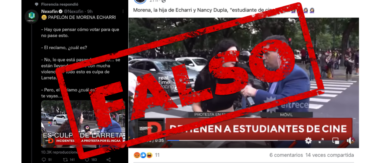 No, la chica que aparece en el video tras la protesta en el INCAA no es la hija de Pablo Echarri y Nancy Dupláa