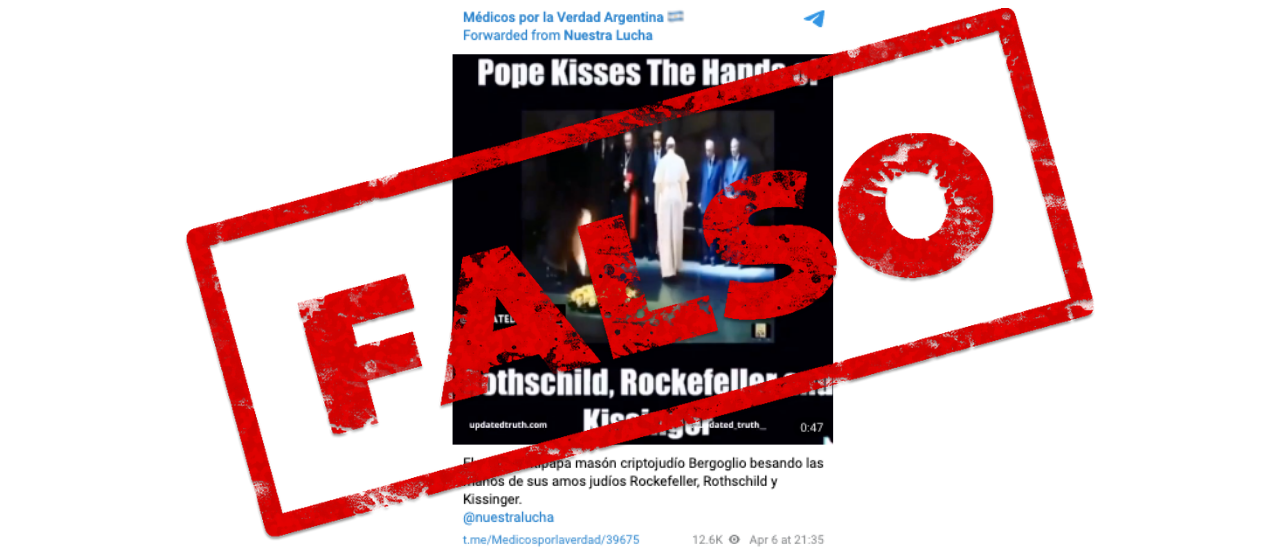 No, los que aparecen en el video junto al Papa no son Rockefeller, Rothschild y Kissinger sino sobrevivientes  del Holocausto