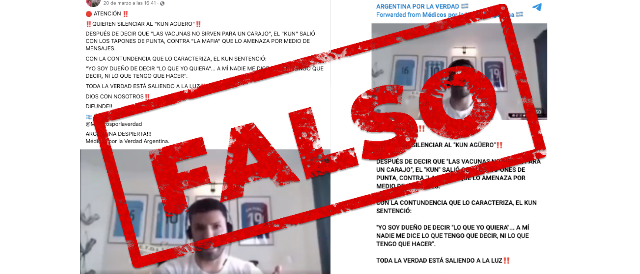 No, en este video el Kun Agüero no está denunciando censura por sus opiniones sobre las vacunas contra el coronavirus