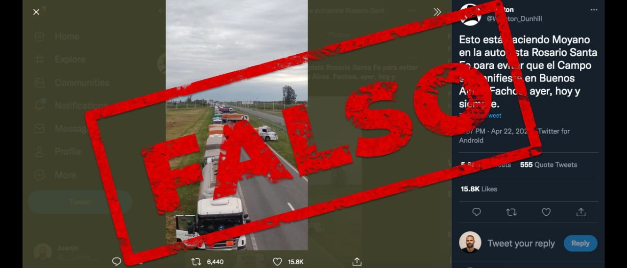 Es falso que el Sindicato de Camioneros cortó la ruta para evitar la llegada al “tractorazo”