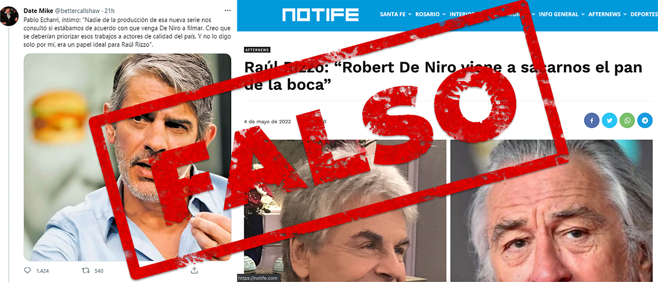 No, Pablo Echarri y Raúl Rizzo nunca criticaron la llegada de Robert De Niro a la Argentina