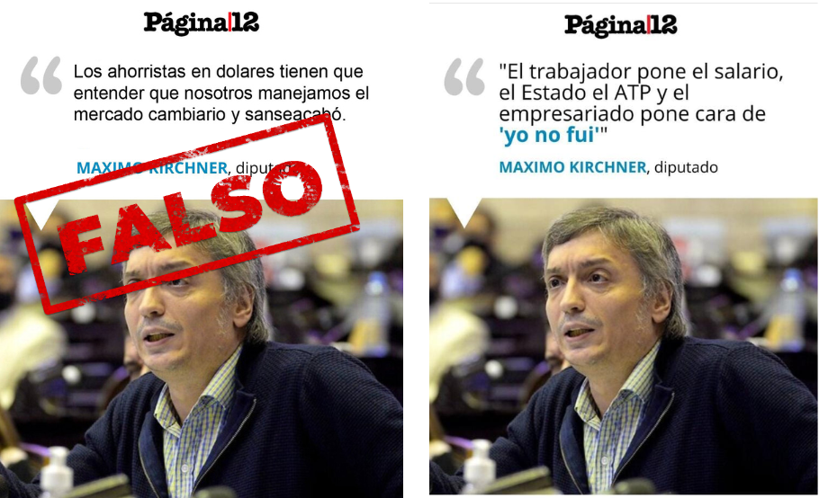No, Página 12 no publicó una falsa frase de Máximo Kirchner sobre los ahorros en dólares