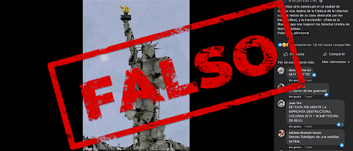 Es falso que se construyó una réplica de la Estatua de la Libertad con los restos de una casa bombardeada en Siria