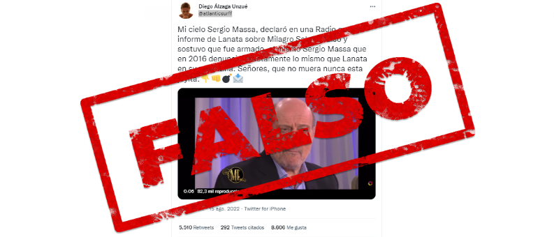 No, Sergio Massa no declaró que el informe de Jorge Lanata sobre Milagro Sala es falso