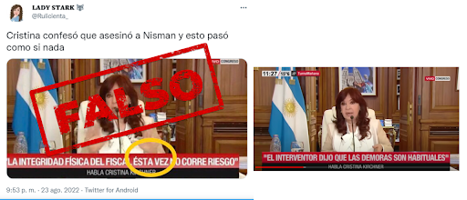 Es falso que Cristina Fernández de Kirchner “confesó" que asesinó a Nisman en su discurso