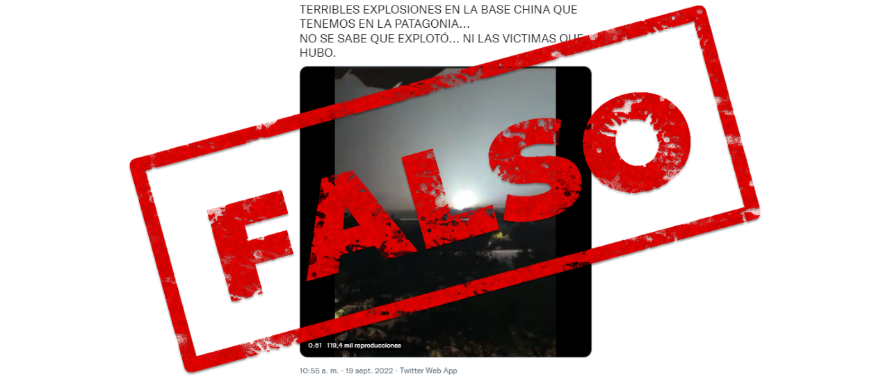 Es falso que hubo una explosión en la base china que hay en la Patagonia: el video es de Colombia