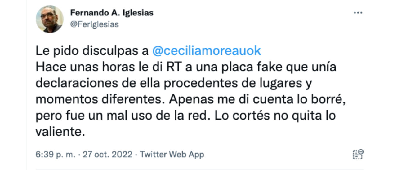 Es verdadero que el diputado Fernando Iglesias le adjudicó una frase falsa a su colega Cecilia Moreau