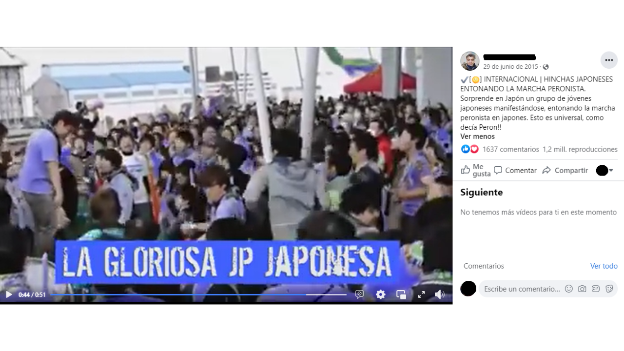 Es engañoso el video en el que japoneses “entonan la Marcha Peronista para manifestarse”