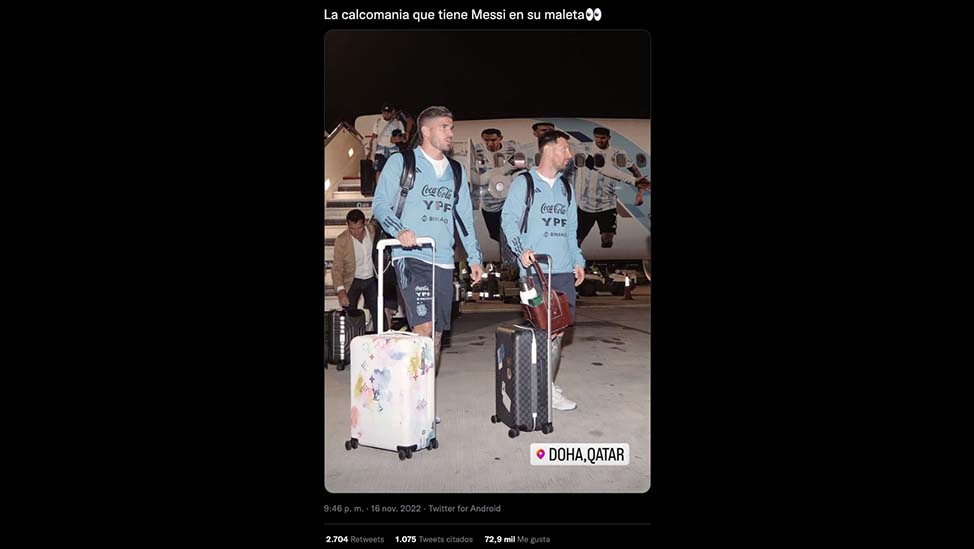 Es falso que Lionel Messi llegó a Qatar con una valija que tenía el escudo de Boca