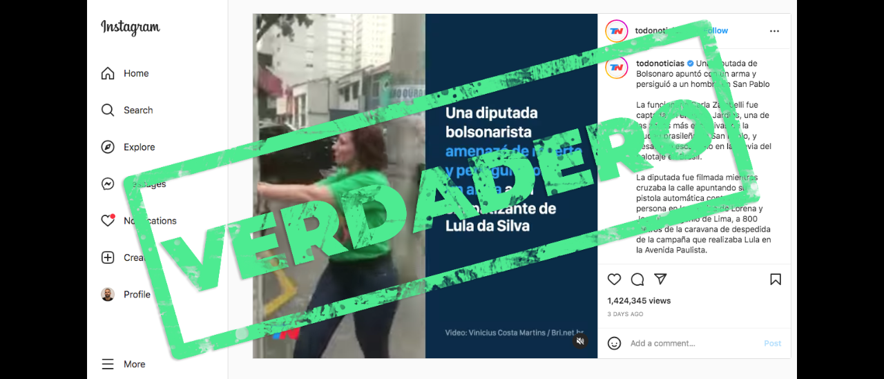 Es verdadero que una diputada de Bolsonaro apuntó con un arma y persiguió a un hombre en San Pablo