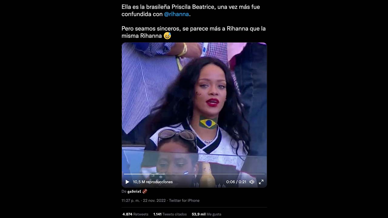 No, este video no muestra a la brasileña Priscila Beatrice sino a Rihanna y no es del Mundial de Qatar