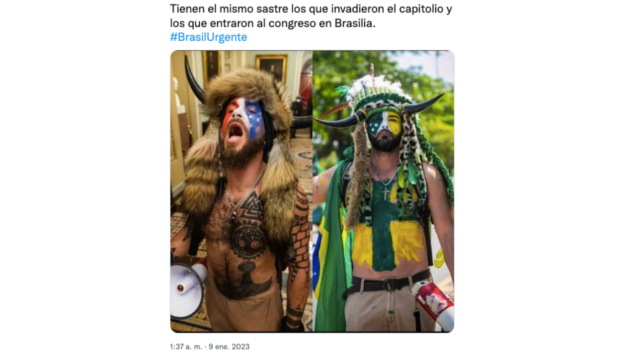 La foto del hombre con el gorro de cuernos en Brasil no es actual, sino de 2021