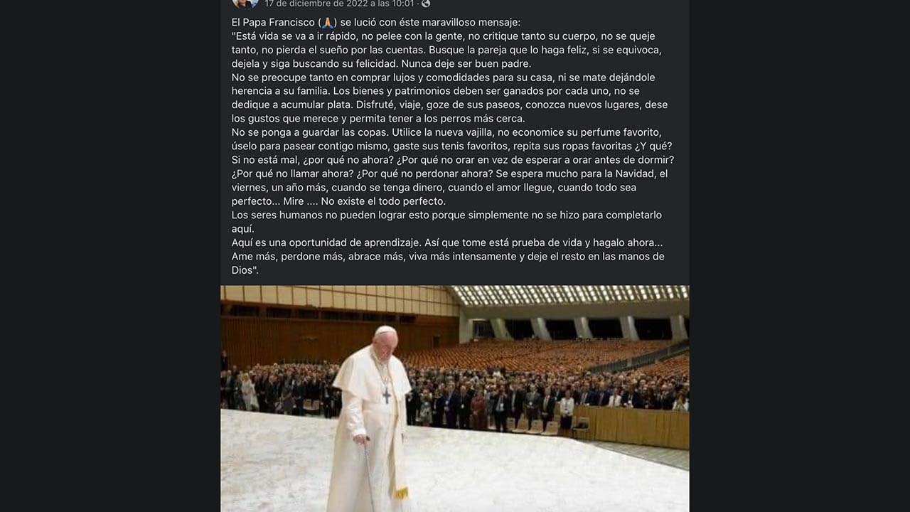 No, el Papa Francisco no pronunció el texto que comienza: “Esta vida se va a ir rápido”