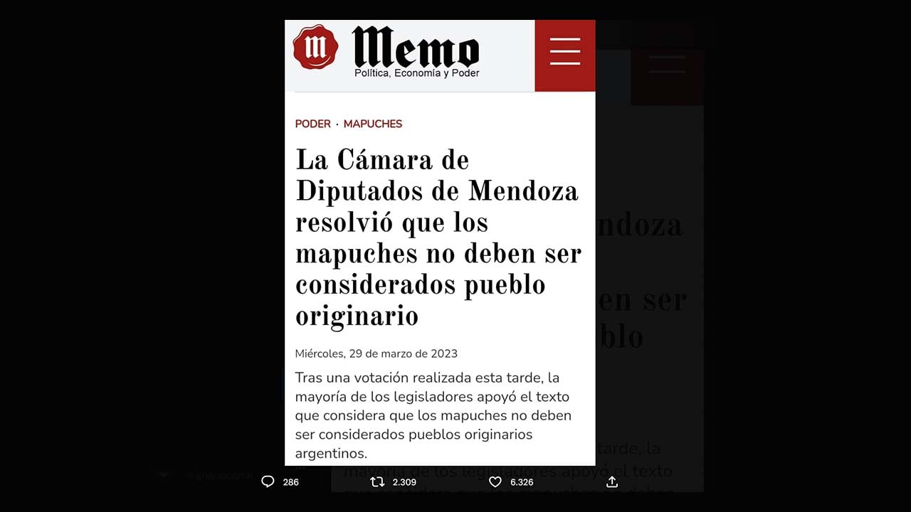 Es verdadero que en Mendoza se aprobó una resolución que sostiene que los mapuches “no deben ser considerados pueblos originarios argentinos”