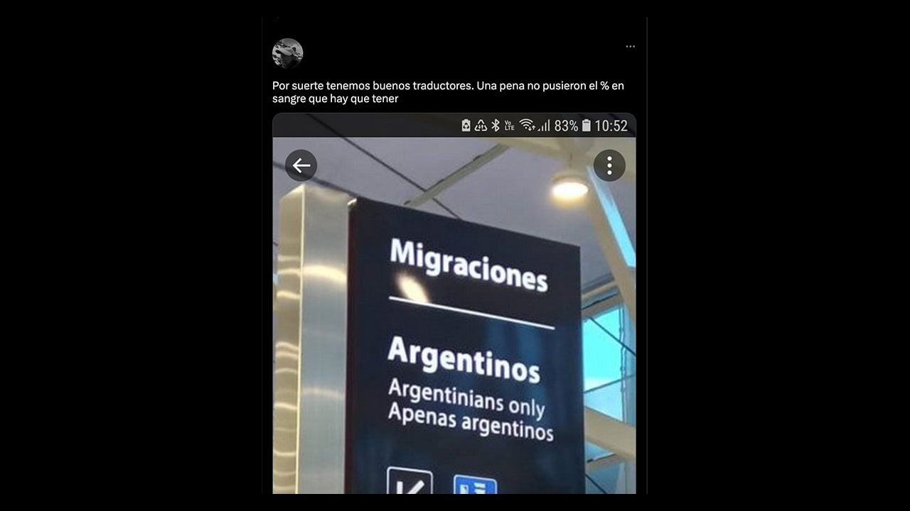 Es falso que este cartel de Migraciones del aeropuerto argentino está mal traducido