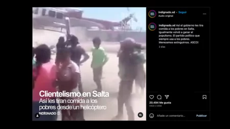 No, el video de un helicóptero repartiendo comida en Salta no es actual