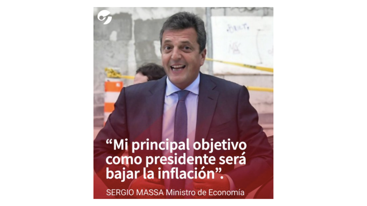 Es falsa la placa de Sergio Massa que señala: “Mi principal objetivo como presidente será bajar la inflación”