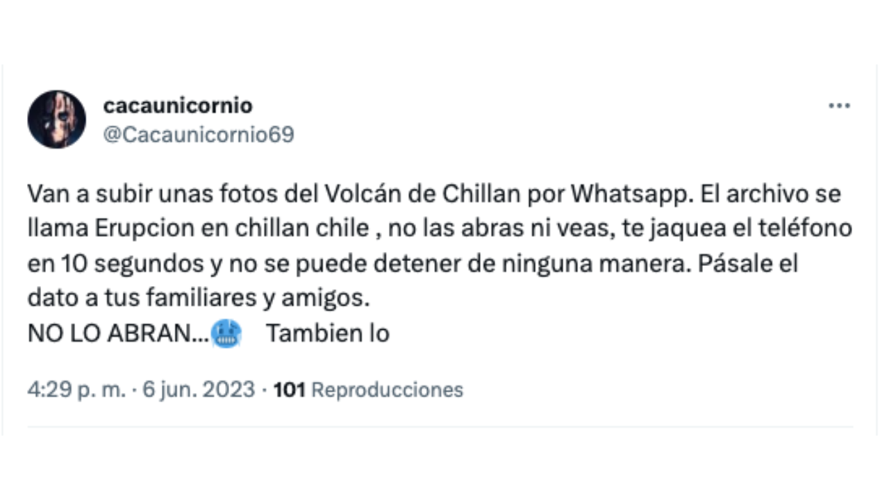 Es falso que al descargarte unas fotos del volcán Chillán de Chile te hackean el teléfono en 10 segundos