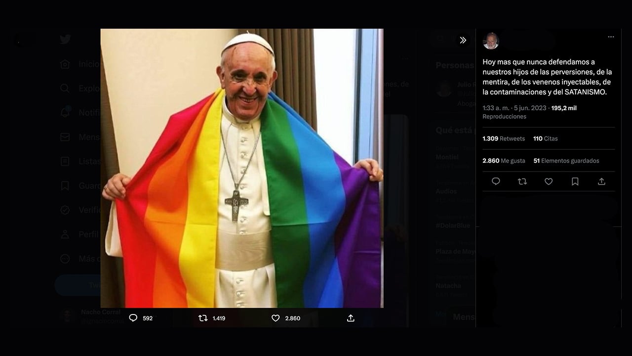 Es falsa la imagen del Papa Francisco con la bandera del orgullo LGBT