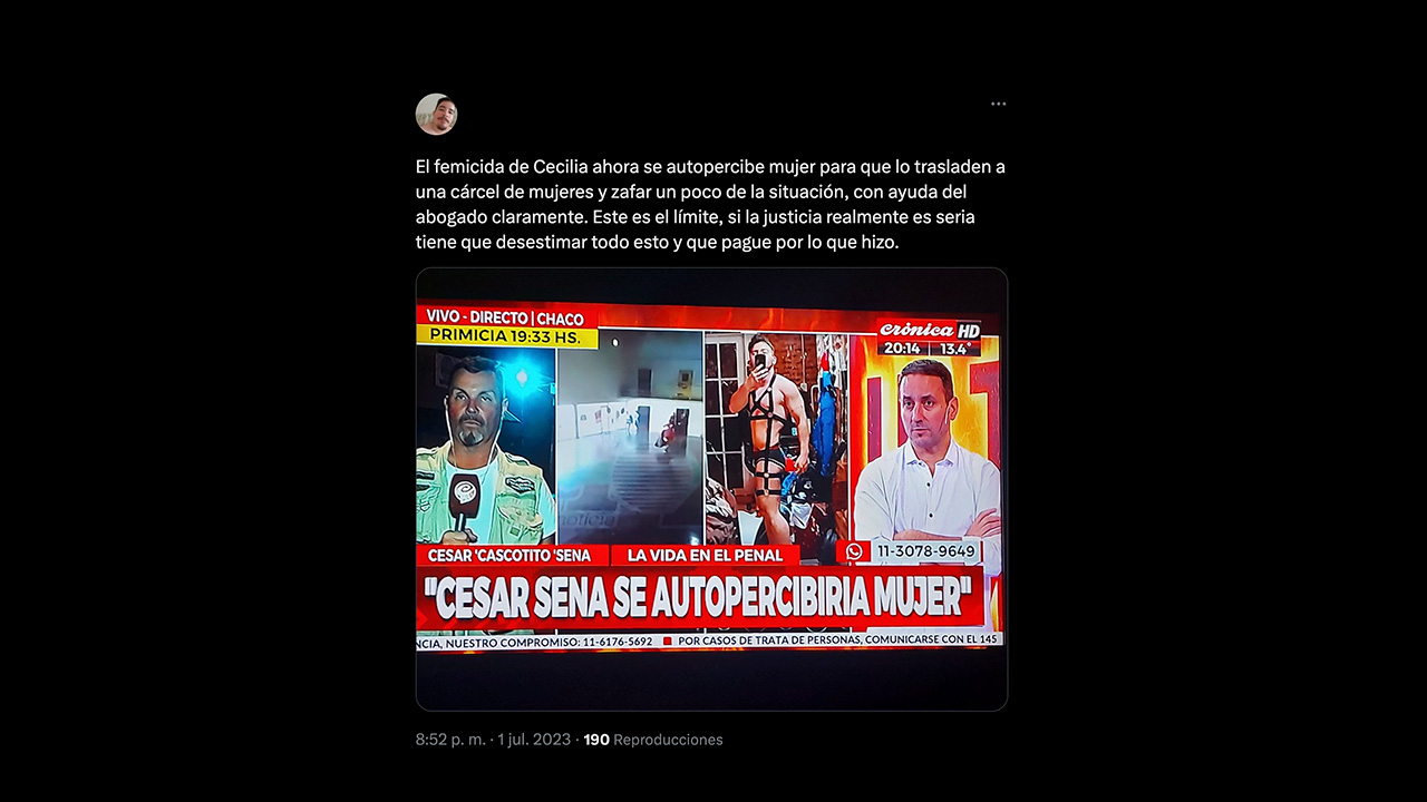 Es falso que César Sena declaró autopercibirse mujer para evitar la condena por femicidio y ser trasladado a un penal de mujeres