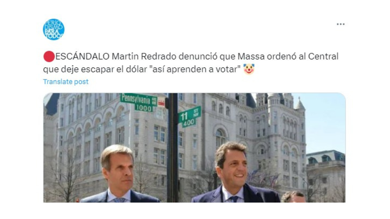 No, Martín Redrado no dijo que Sergio Massa ordenó al Banco Central dejar escapar el dólar “así aprenden a votar”