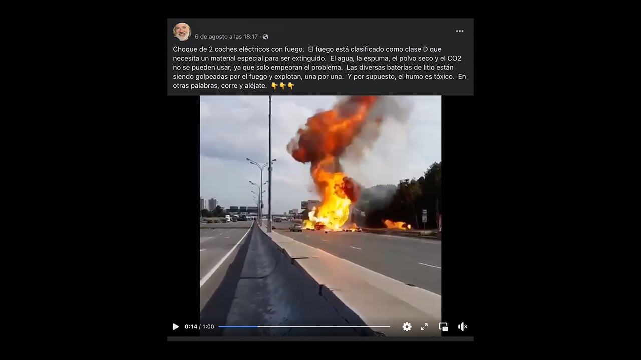 Es falso que este video muestra la explosión del choque de 2 autos eléctricos: se trata del accidente de un camión que transportaba gas en Rusia en 2013