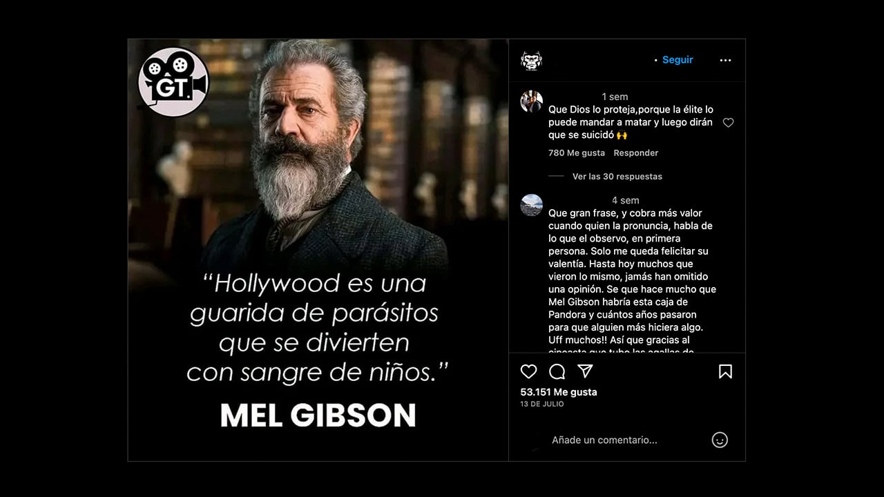 Es falso que Mel Gibson dijo: “Hollywood es una guardia de parásitos que se divierten con sangre de niños”