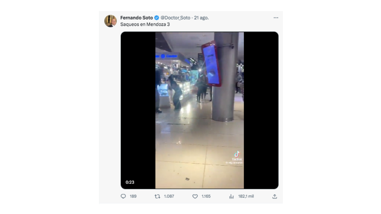 No, el video de un supuesto saqueo en un shopping de Mendoza no ocurrió en la Argentina: corresponde a un incidente en Montevideo, Uruguay