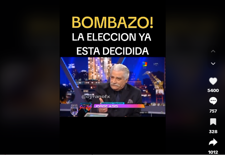 No, Jorge Asís no dijo que Javier Milei ganará las elecciones en esta entrevista con Alejandro Fantino; es un video de 2015 con el audio manipulado