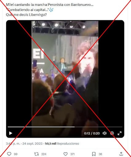 El audio del video que muestra a Javier Milei cantando la marcha peronista fue manipulado