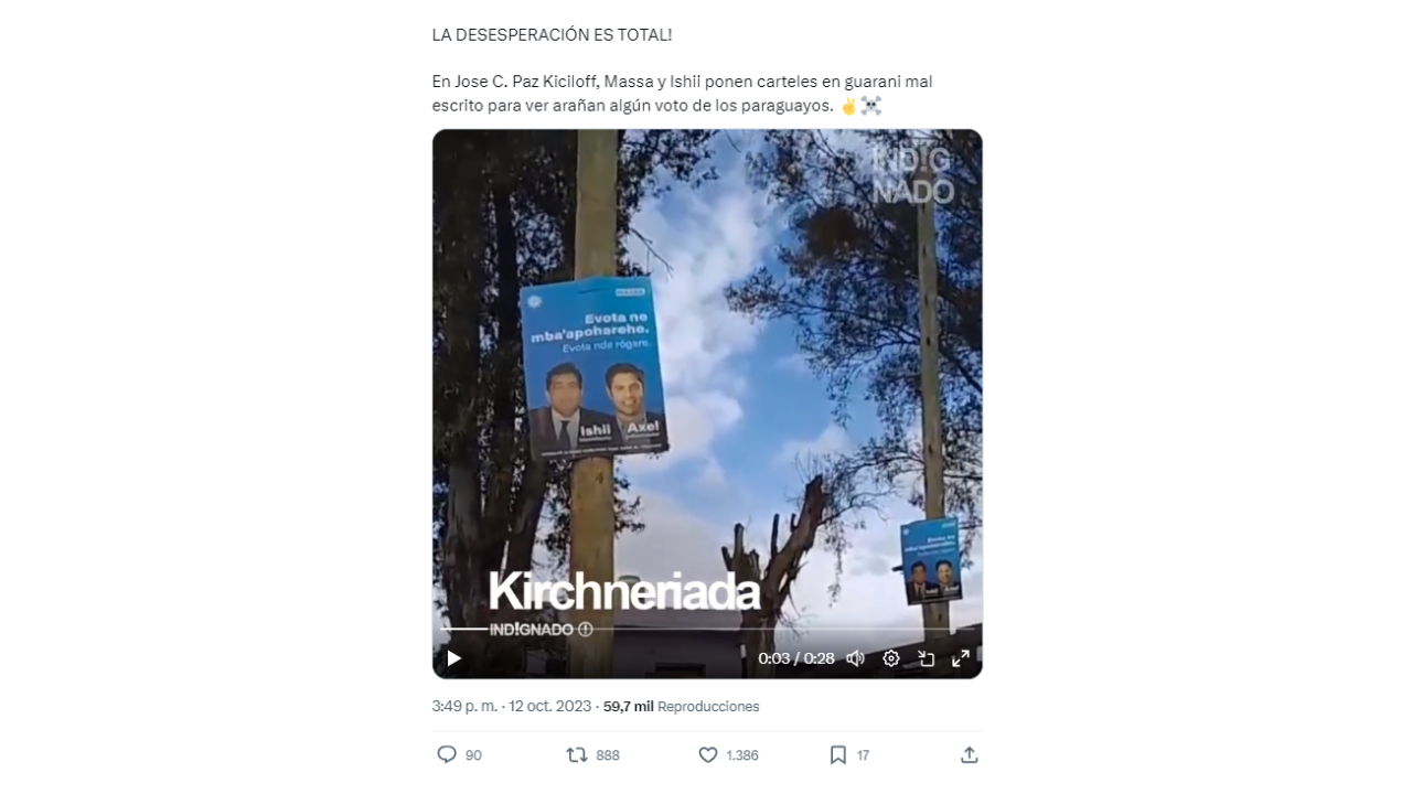El cartel de Unión por la Patria en guaraní no dice “apestoso”, es una mala traducción