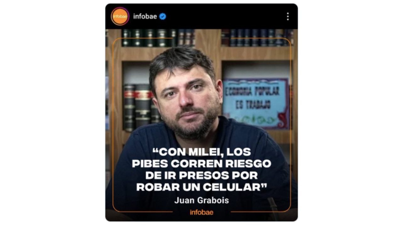 Es falsa la supuesta placa de Infobae con un textual de Juan Grabois sobre la inseguridad y Javier Milei