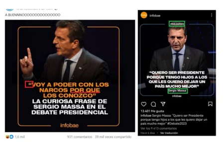 Sergio Massa no pronunció la frase “voy a poder con los narcos porque los conozco” en el último debate, ni Infobae la publicó