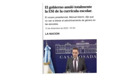 Es falso que el diario La Nación publicó una nota sobre la anulación de la educación sexual integral tras la asunción de Javier Milei