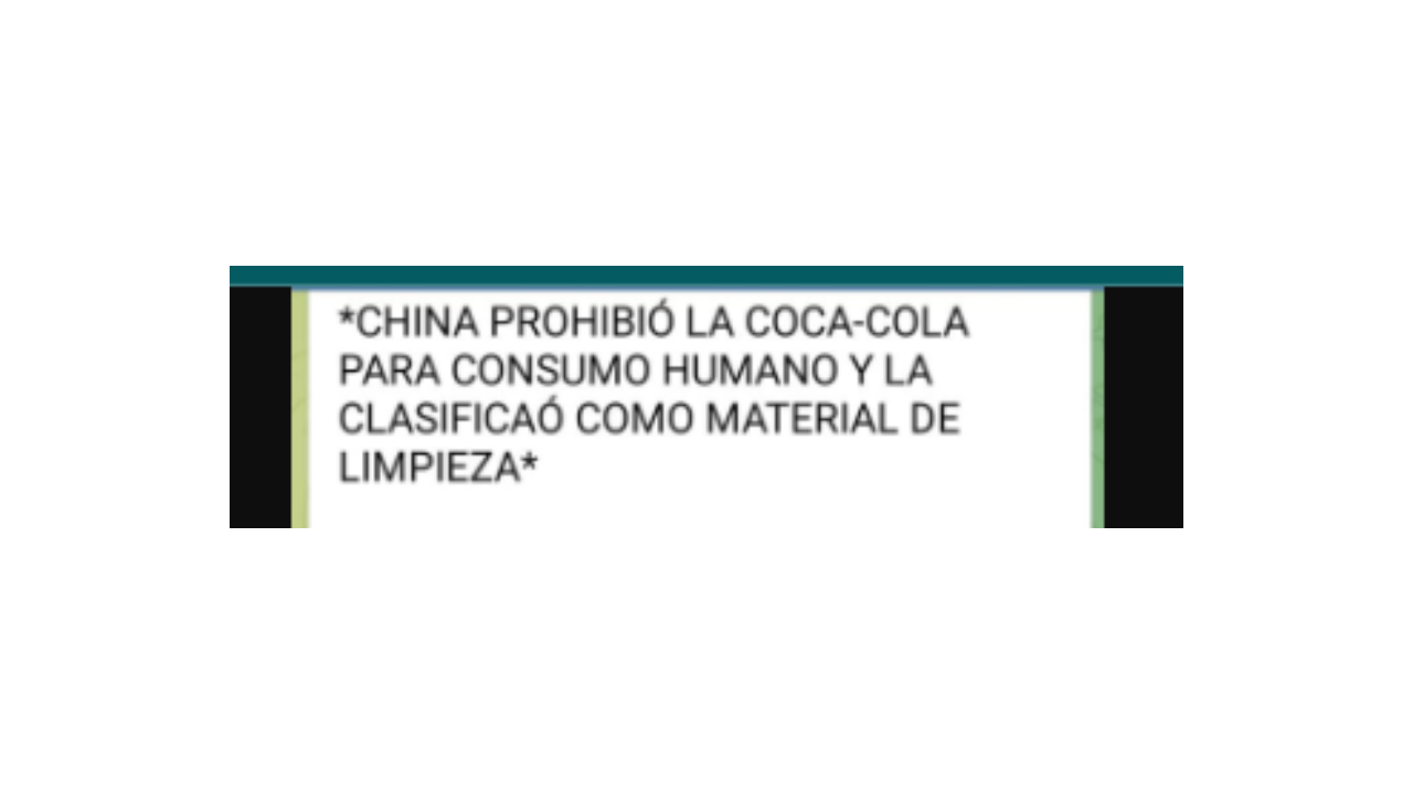 Es falso que China prohibió la Coca-Cola para consumo humano y la clasificó como “material de limpieza”