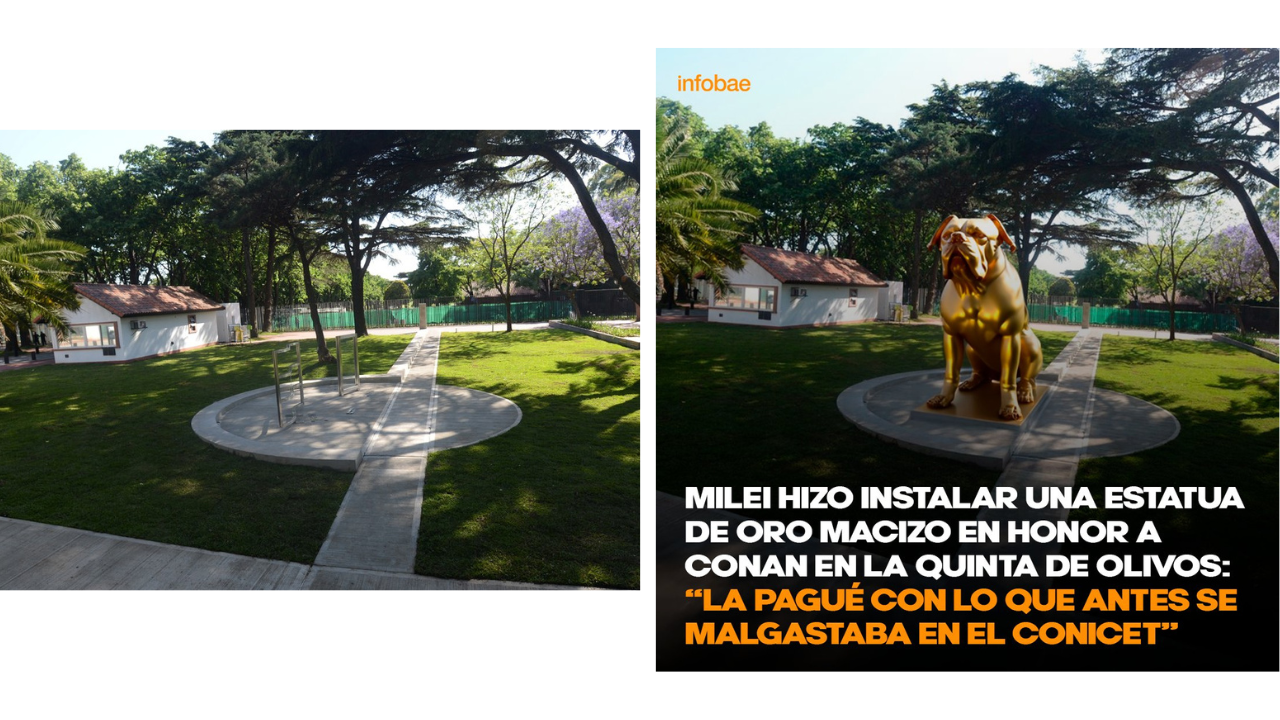No, Javier Milei no instaló una estatua de oro en honor a su perro en la quinta de Olivos: la placa que circula es falsa