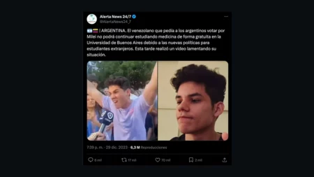 No, el joven venezolano que pidió votar por Javier Milei no publicó un video “lamentándose” por no poder seguir estudiando en la Universidad de Buenos Aires