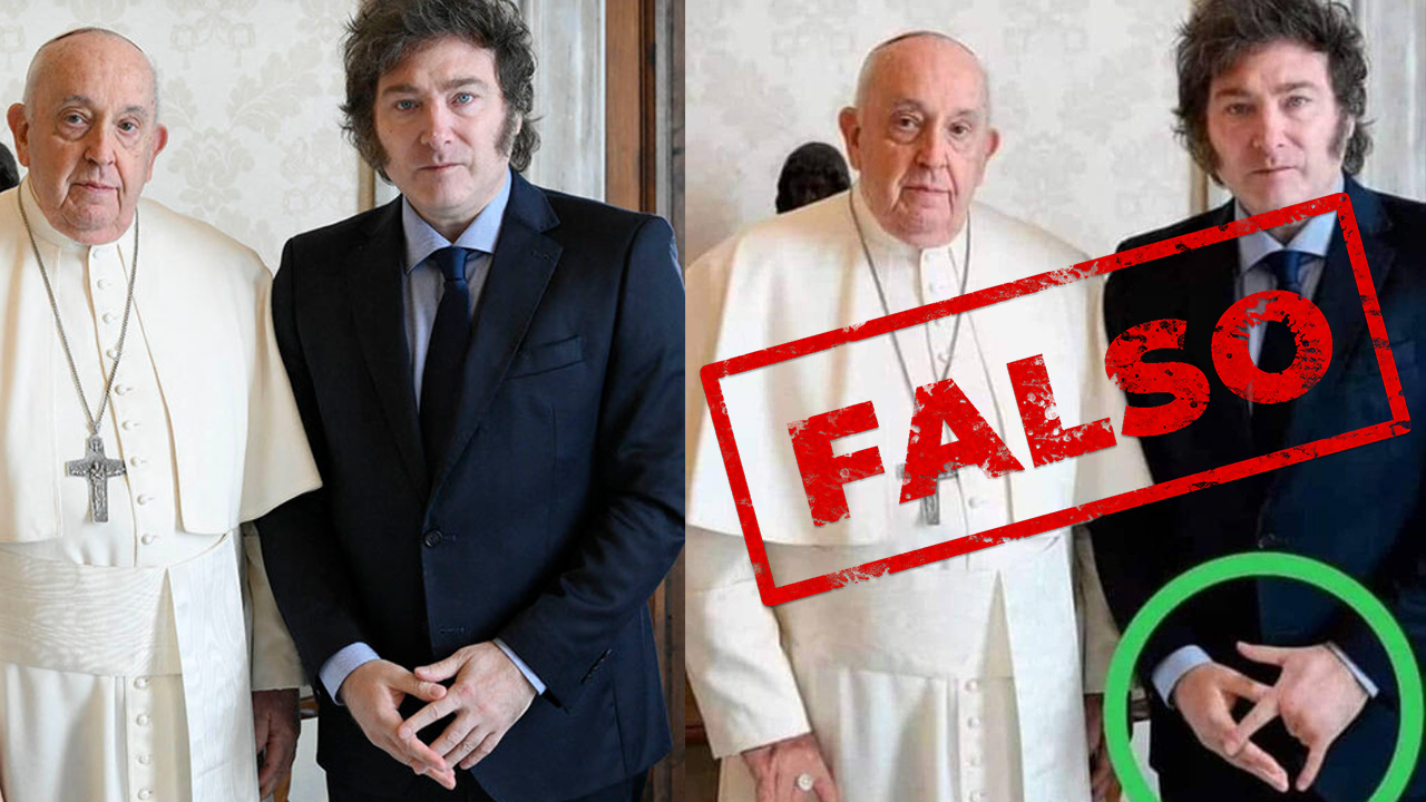 Es falso que Javier Milei hizo el gesto de “cuernos” en esta foto con el Papa Francisco