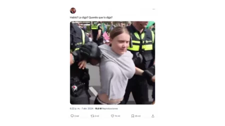 Es falsa esta foto de Greta Thunberg durante su arresto: la imagen está editada en la zona del pecho