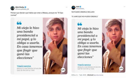 No, La Nación no publicó esta placa con un supuesto textual del hijo de Sergio Massa y Malena Galmarini sobre sus padres y la banda presidencial