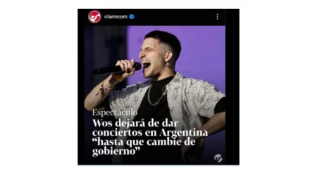 Es falsa esta placa de Clarín que asegura que el cantante Wos dejará de dar conciertos en la Argentina hasta que termine el gobierno de Milei