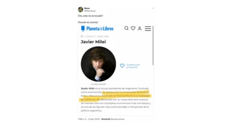 Es verdadero que Editorial Planeta y otras editoriales y librerías publicaron una biografía errónea sobre los estudios de Javier Milei