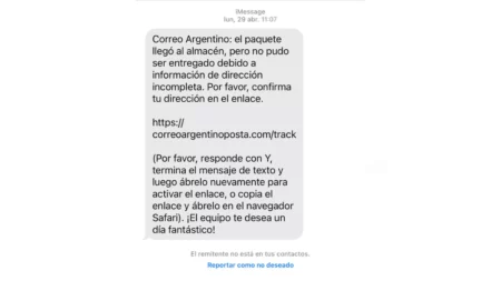 No, este mensaje que asegura que el paquete no pudo ser entregado no es del Correo Argentino: es un caso de phishing